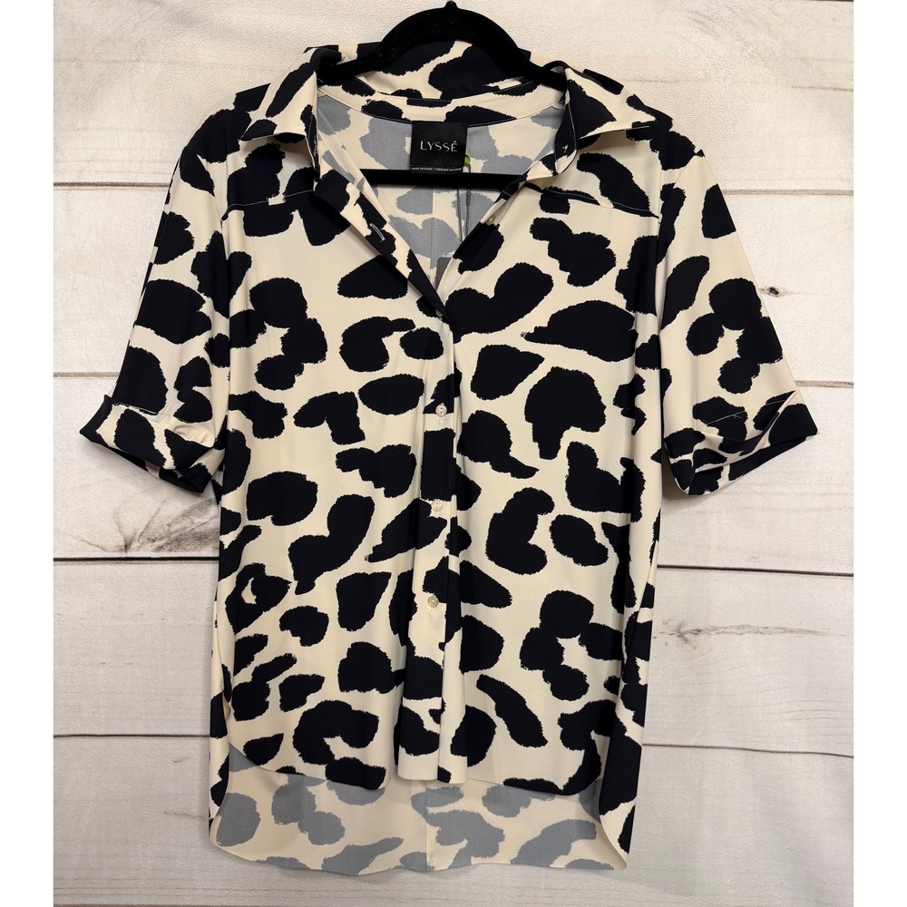 LYSSE NEW‎ YORK Printed Josie Blouse Medium Wild Contour Cow Print Button Down